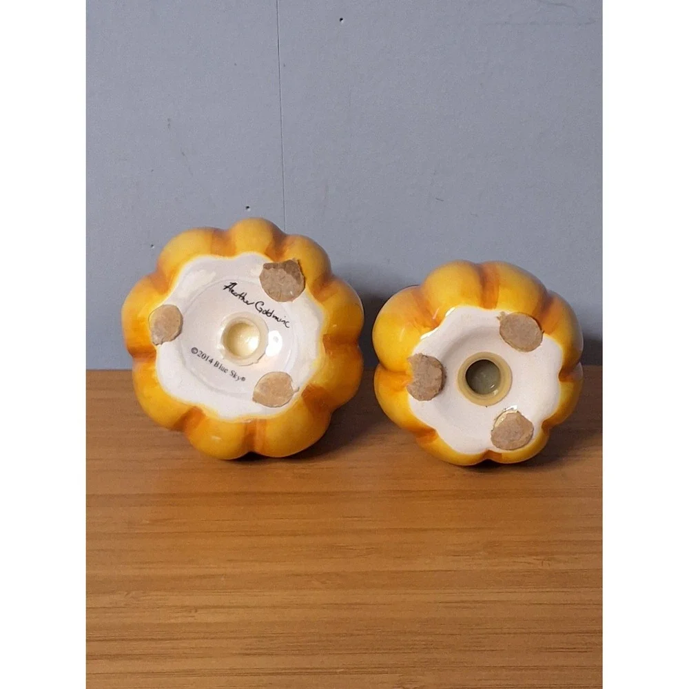 Blue Sky Heather Goldminc Pumpkin Gourd Salt Pepper Shaker Set Ceramic 2014 Fall